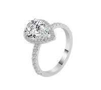 Homxi Damen Verlobungsring 14K Weißgold Ring, Wassertropfen mit Moissanit 3 Karat, Damenring Verlobung Silber, Größe 56 (17.8)