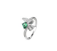 Homxi Damen Verlobungsring 9 Karat Weißgold Ring, Schleife und 4 Zinken Rechteck mit Smaragd 0,5 Karat und Moissanit, Ringe Verlobung Damen Silber Grün, Größe 54 (17.2)