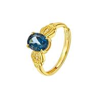 Homxi Damen Verlobungsring Ring 14 Karat Gelbgold 585, 4 Zinken Oval mit Topas und Diamant, Gold Blau Verlobungsringe Damen, Größe 57 (18.1)