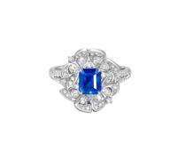 Homxi Damen Verlobungsring Ring 14 Karat Weißgold 585, Blume und 4 Zinken Rechteck mit Erstellter Saphir 1,27 Karat und Moissanit, Damen Verlobung Blau Silber Trauringe, Gr. 56 (17.8)