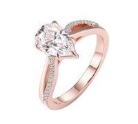 Homxi Damen Verlobungsring Ring Roségold 9 Karat, Wassertropfen mit Moissanit 1,5 Karat, Rosegold Eheringe Verlobungsringe Damen Ringe, Gr. 61 (19.4)