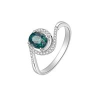 Homxi Damen Verlobungsring Ring Weißgold 750, 4 Zinken Oval mit Grün Turmalin mit Diamant, Damen Verlobung Trauring Silber Grün, Gr. 57 (18.1)