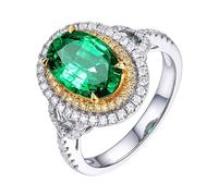 Homxi Damen Verlobungsring Ringe Weißgold 14K, 4 Zinken Oval mit Smaragd 2 Karat und Diamant, Silber Grün Damen Ring Verlobungsring, Gr. 58 (18.5)
