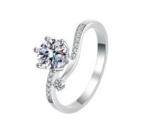 Homxi Damen Verlobungsring Ringe Weißgold 14K, 6 Zinken Rund mit Erstellter Diamant 1 Karat, Ring Damen Verlobung Silber, Größe 52 (16.6)