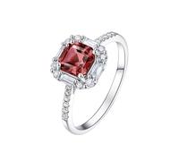 Homxi Damen Verlobungsring Weißgold 750 Ringe, Quadrat mit Turmaline 1,1 Karat und Diamant 0,27 Karat, Verlobung Ringe Damen Silber Rot Braun, Gr. 65 (20.7)