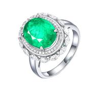 Homxi Damen Verlobungsringe Ring Weißgold 14 Karat, 4 Zinken Oval mit Smaragd 3,45 Karat und Diamant, Ringe Verlobung Damen Silber Grün, Größe 53 (16.9)