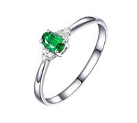 Homxi Damen Verlobungsringe Ring Weißgold 18 Karat, 4 Zinken Oval mit Smaragd 0,22 Karat und Diamant, Damen Verlobungsringe Frauen Ring Silber Grün, Gr. 62 (19.7)