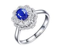 Homxi Damen Verlobungsringe Ringe 950 Platin, Blume und 4 Zinken Oval mit Saphir 1,57 Karat und Diamant, Blau Silber Verlobung Ringe für Damen, Gr. 48 (15.3)