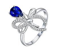 Homxi Damen Verlobungsringe Ringe 950 Platin, Schleife und Wassertropfen mit Saphir 0,9 Karat und Diamant, Blau Silber Verlobung Damen Ringe, Gr. 47 (15.0)