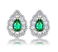 Homxi Damenohrringe Hochzeit 750 Weißgold, Wassertropfen mit Smaragd 0,52 Karat und Diamant, Frauen Ohrstecker Ohrringe in Silber Grün