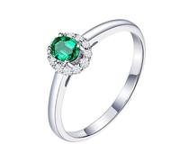 Homxi Eheringe Damen Ring 14 Karat 585 Weißgold, Blume und 4 Zinken Oval mit Smaragd 1,2 Karat und Diamant, Silber Grün Damen Ringe Eheringe Verlobung, Größe 53 (16.9)