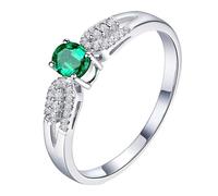 Homxi Eheringe Damen Ring 585 Weißgold, 4 Zinken Oval mit Smaragd 1,2 Karat und Diamant, Silber Grün Verlobungsring Ehering Damen Ring, Größe 62 (19.7)