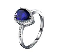 Homxi Eheringe Damenring 585 Weißgold, 7x9MM Wassertropfen mit Erstellter Saphir 2,5 Karat und Moissanite 0,37 Karat, Blau Silber Ring Frauen Hochzeitsringe, Gr. 63 (20.1)