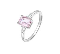 Homxi Eheringe Damenring 9 Karat 375 Weißgold, 4 Zinken Rechteck mit Beryll und Diamant, Damen Hochzeitsringe Ring Silber Rosa, Größe 52 (16.6)