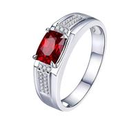 Homxi Eheringe Herren Ringe 585 Weißgold, 4 Zinken Oval mit Rubin 0,75 Karat und Diamant, Herren Ring Verlobungsringe Silber Rot, Größe 58 (18.5)