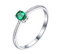 Homxi Eheringe Ring 950 Platin Damen, 4 Zinken Oval mit Smaragd 0,7 Karat mit Diamant, Damen Silber Grün Verlobungsringe, Gr. 53 (16.9)