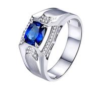 Homxi Eheringe Ring Weißgold 750 Herren, 4 Zinken Oval mit Saphir 0,71 Karat und Diamant, Blau Silber Verlobung Herren Ring, Größe 57 (18.1)