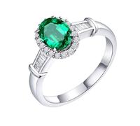 Homxi Eheringe Ringe 950 Platin Damen, 4 Zinken Oval mit Smaragd 0,75 Karat und Diamant, Eheringe und Verlobungsringe Damen Ringe Silber Grün, Gr. 53 (16.9)