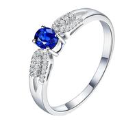 Homxi Eheringe Weißgold 375 Ringe für Damen, 4 Zinken Oval mit Saphir 0,56 Karat und Diamant, Blau Silber Damen Ringe Eheringe Verlobungsringe, Größe 54 (17.2)