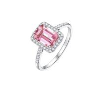 Homxi Eheringe Weißgold Damenring 14K, Rechteck mit Turmaline 1,4 Karat und Diamant, Silber Rosa Verlobung Ring Frauen, Größe 49 (15.6)
