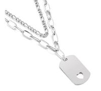 Homxi Frauen Halsketten Anhänger Silber,Kette Edelstahl mit Anhänger Frauen Gravur Personalisiert Doppelkette mit Hundemarke Hohl Herz Kettenanhänger Silber