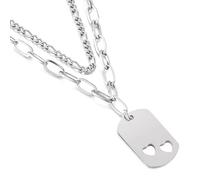 Homxi Halskette Anhänger Silber Frauen,Mädchen Kette Edelstahl für Anhänger Halskette Gravur Doppelkette mit Hundemarke Hohl Herz Halsketten Anhänger Silber