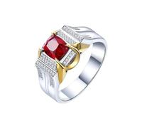 Homxi Herren Eheringe Ring 18 Karat 750 Weißgold, 4 Zinken Oval mit Rubin 0,95 Karat und Diamant, Herren Ring Verlobungsringe Silber Rot, Gr. 60 (19.1)