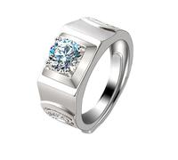 Homxi Herren Verlobungsring Weißgold Ringe 9K, 4 Zinken Rund mit Erstellter Diamant 1 Karat, Silber Herrenring Verlobungsring, Gr. 70 (22.3)