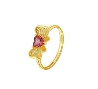 Homxi Hochzeitsringe Damen Gelbgold Ringe 585, Schleife an Herz mit Turmaline 0,4 Karat, Damen Gelb Gold und Rot Ring Verlobung Frauen, Gr. 56 (17.8)