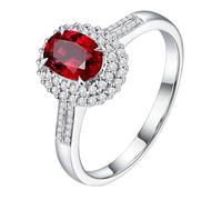 Homxi Hochzeitsringe Damen Ring Weißgold 14K, 4 Zinken Oval mit Rubin 0,6 Karat und Diamant, Damen Verlobung Silber Rot Ring, Größe 51 (16.2)
