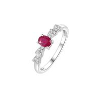 Homxi Hochzeitsringe Damen Ringe Weißgold 9 Karat, Schleife und Oval mit Rubin 0,45 Karat und Diamant 0,06 Karat, Verlobung Ringe für Damen Silber Rot, Größe 63 (20.1)