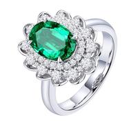 Homxi Hochzeitsringe Damenring 950 Platin, Blume und 4 Zinken Oval mit Smaragd 2,01 Karat und Diamant, Verlobung Ring Silber Grün Frauen, Gr. 56 (17.8)