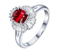 Homxi Hochzeitsringe Ring Damen Weißgold 9 K, Blume und 4 Zinken Oval mit Rubin 0,72 Karat und Diamant, Damen Verlobung Ringe Silber Rot, Größe 58 (18.5)