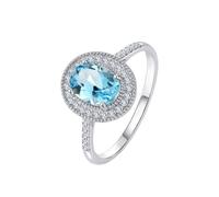 Homxi Hochzeitsringe Weißgold Ringe für Damen 14 K, 4 Zinken Oval mit Aquamarin 1,1 Karat und Diamant 0,2 Karat, Damen Verlobung Ringe Blau Silber, Gr. 47 (15.0)
