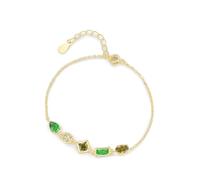 Homxi Kette Armband Gelbgold 585 14 K Damen, Rechteck mit Peridot und Erstellter Smaragd, 16 CM + 5 CM Verlängerung, Armband Damen Gold Grün