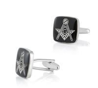 Homxi Manschettenknöpfe Herren Silber Schwarz Elegant, Quadrat mit Freimaurer Muster, Kupfer, Manschettenknöpfe Hochzeit für Herren