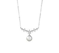 Homxi Necklaces 9 K White Gold for Women, Elegant Bowknot and 8MM Pearl, Silver Necklace Women