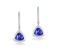 Homxi Ohrringe Weißgold 18 K für Damen, Dreieck mit Tansanit 2,6 Karat und Diamant, Ohrringe Blau Silber Frauen für Hochzeit