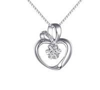 Homxi Pendant Necklace 9 K White Gold for Women, Hollow Heart with 0.09ct Diamond, Necklaces Silver Woman