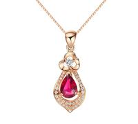 Homxi Pendant Necklaces for Women 14 Kt Rose Gold, Water Drop with Rubellite Tourmaline and Diamond, Women's Rose Gold Engagement Necklace