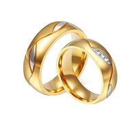 Homxi Ringe Paare mit Gravur,Edelstahl Ringe Verlobung Goldring 6MM mit Rund Poliert Zirkonia Verlobungsringe für Paar Damen 49 (15.6) + Herren 52 (16.6)