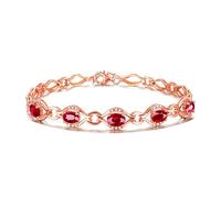 Homxi Roségold Kette Armband Damen 375 9 Karat, Hohlform und Oval mit Rubin 3,06 Karat und Diamant, 18 CM + 5 CM Verlängerung, Armkette Damen Rosegold