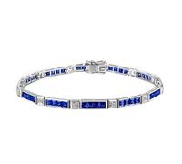 Homxi Tennis Armband Weißgold 9 K Damen, Quadrat mit Saphir und Diamant, 19 CM Lang, Armband Blau Silber Damen