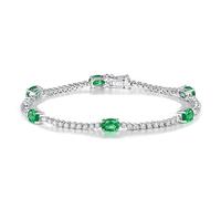 Homxi Tennisarmband Damen Weißgold 585 14 K, Oval mit Smaragd und Diamant, 17 CM Lang, Armband Silber Grün Damen