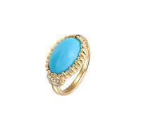 Homxi Trauring Damen Ringe 9 Karat Gelbgold, Oval mit Türkis 5,45 Karat und Diamant, Damen Ringe Eheringe Verlobung Gold Blau, Gr. 62 (19.7)