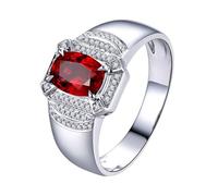 Homxi Trauring Herrenring Weißgold 9K, 4 Zinken Oval mit Rubin 0,7 Karat und Diamant, Herren Ring Verlobungsringe Silber Rot, Größe 61 (19.4)