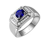 Homxi Trauring Ringe für Herren 950 Platin, Oval mit Saphir 0,94 Karat und Diamant, Herren Ringe Eheringe Verlobungsringe Blau Silber, Größe 61 (19.4)