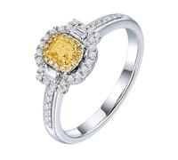 Homxi Trauringe 585 Weißgold Ring Damen, Rechteck mit Diamant 0,17 Karat, Eheringe und Verlobungsringe Damen Ringe Silber Gelb, Gr. 61 (19.4)