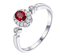 Homxi Trauringe 950 Platin Damen, 4 Zinken Oval mit Rubin 0,7 Karat und Diamant, Verlobung Ringe Silber Rot für Frauen, Gr. 48 (15.3)