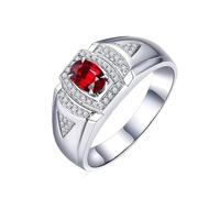 Homxi Trauringe 950 Platin Herrenring, 4 Zinken Oval mit Rubin 0,5 Karat und Diamant, Silber Rot Ring Verlobung Herren, Größe 54 (17.2)